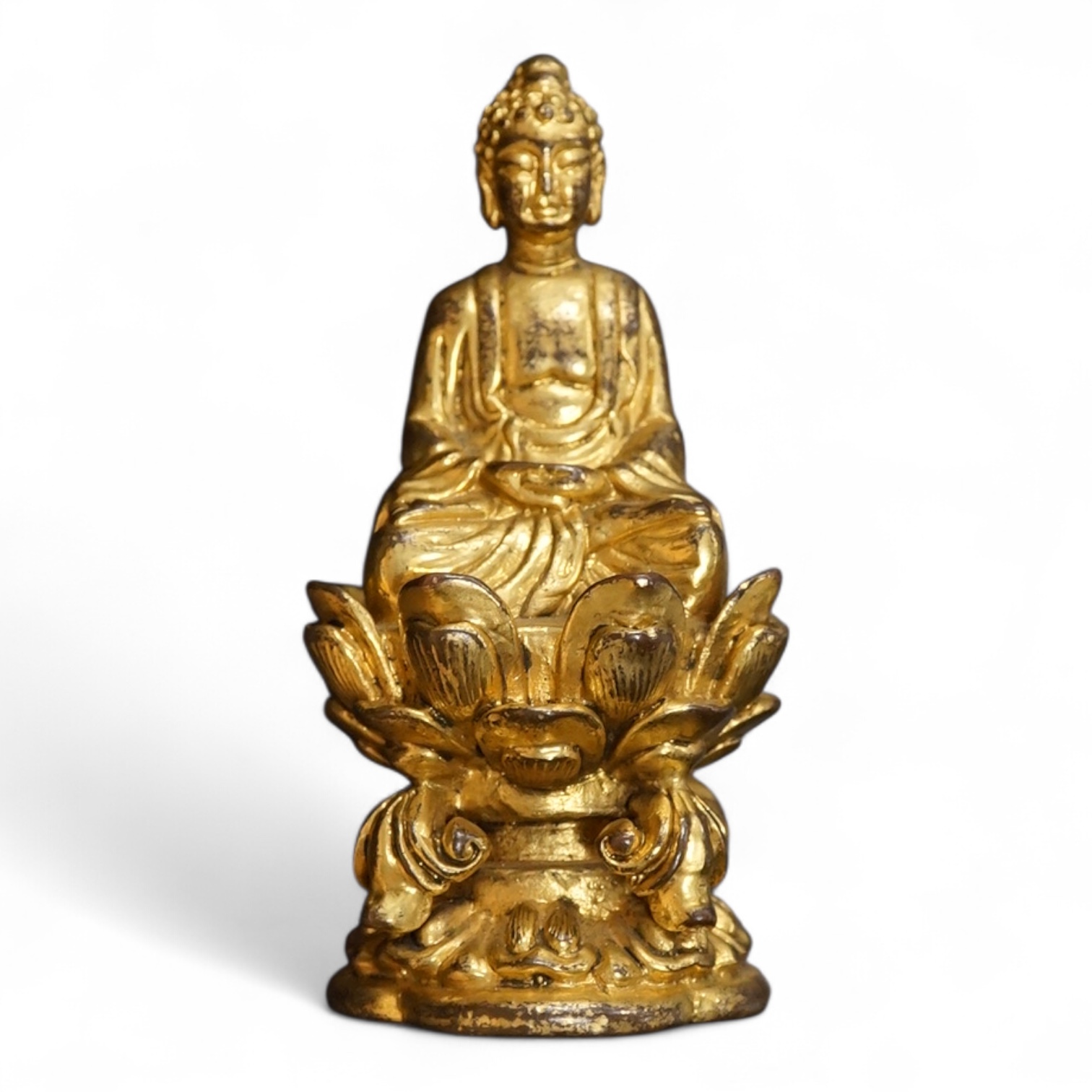 A Chinese miniature gilt metal figure of seated Buddha, 8cm high